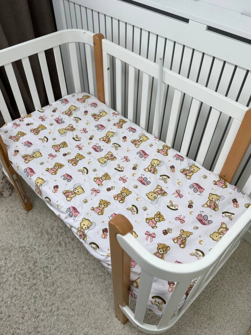❤ Простирадло у ліжко непромокаюче, 120/60 см. Принт - Ведмежа з візочком, дівчинка (#68876933) ✓ Anna Konvert