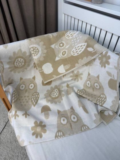 ❤ Плед у пологовий, бавовна 100%, 100*140см. Колір - Бежевий з совами (#78436373) ✓ Anna Konvert 2