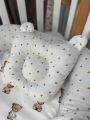 ❤ Кокон-гніздечко з ручками. Принт - Ведмедик у піжамі, дрібні серця беж (#79752363) ✓ Anna Konvert