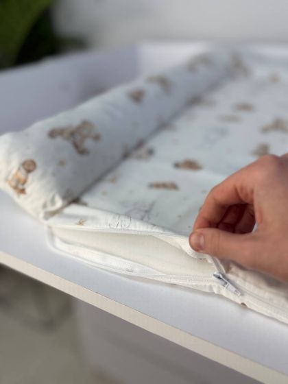 ❤ Матрасик у пеленатор, на блискавці, поролон з'ємний, 55см на 70см. Принт - Іграшки, серця дрібні, бежеві (#28469165) ✓ Anna Ko 2