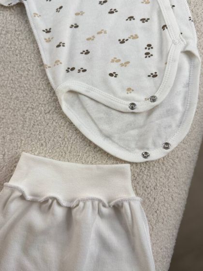 ❤ Комплект 3ка з боді інтерлок, 56р. Принт - Сліди бежеві (#33875983) ✓ Anna Konvert 2