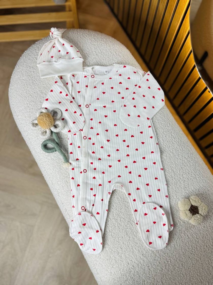 ❤ Чоловічок з шапочкою, інтерлок, 56-62р. Принт - Серця дрібні, червоні (#27897347) ✓ Anna Konvert