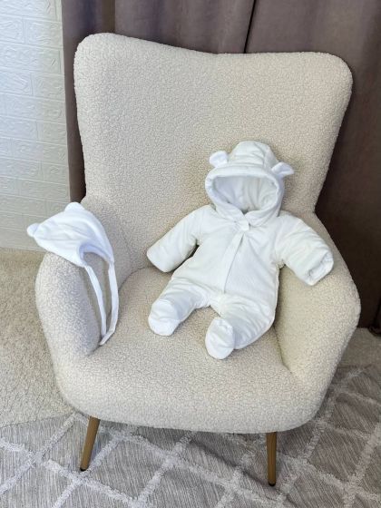 ❤ Демісезонний комбінезон з шапочкою, Вельвет на флісі, 0-4 міс. Колір - Білий (#33239231) ✓ Anna Konvert 2
