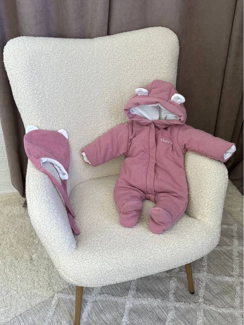 ❤ Демісезонний комбінезон з шапочкою, Вельвет на флісі, 0-4 міс. Колір - Рожевий (#60385630) ✓ Anna Konvert