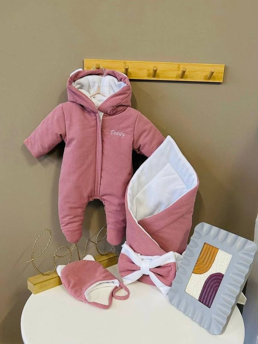 ❤ Демісезонний комбінезон з шапочкою, Вельвет на флісі, 0-4 міс. Колір - Рожевий (#60385630) ✓ Anna Konvert