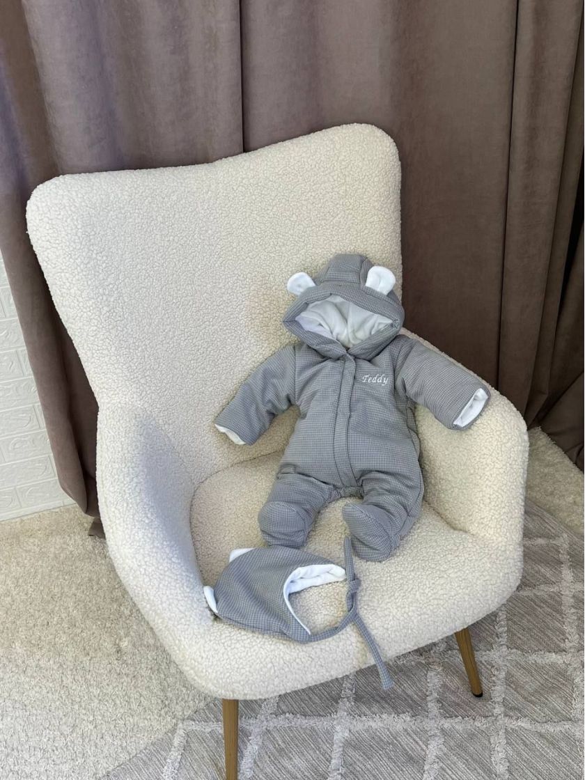 ❤ Демісезонний комбінезон з шапочкою, Вельвет на флісі, 0-4 міс. Колір - Сірий (#660180) ✓ Anna Konvert