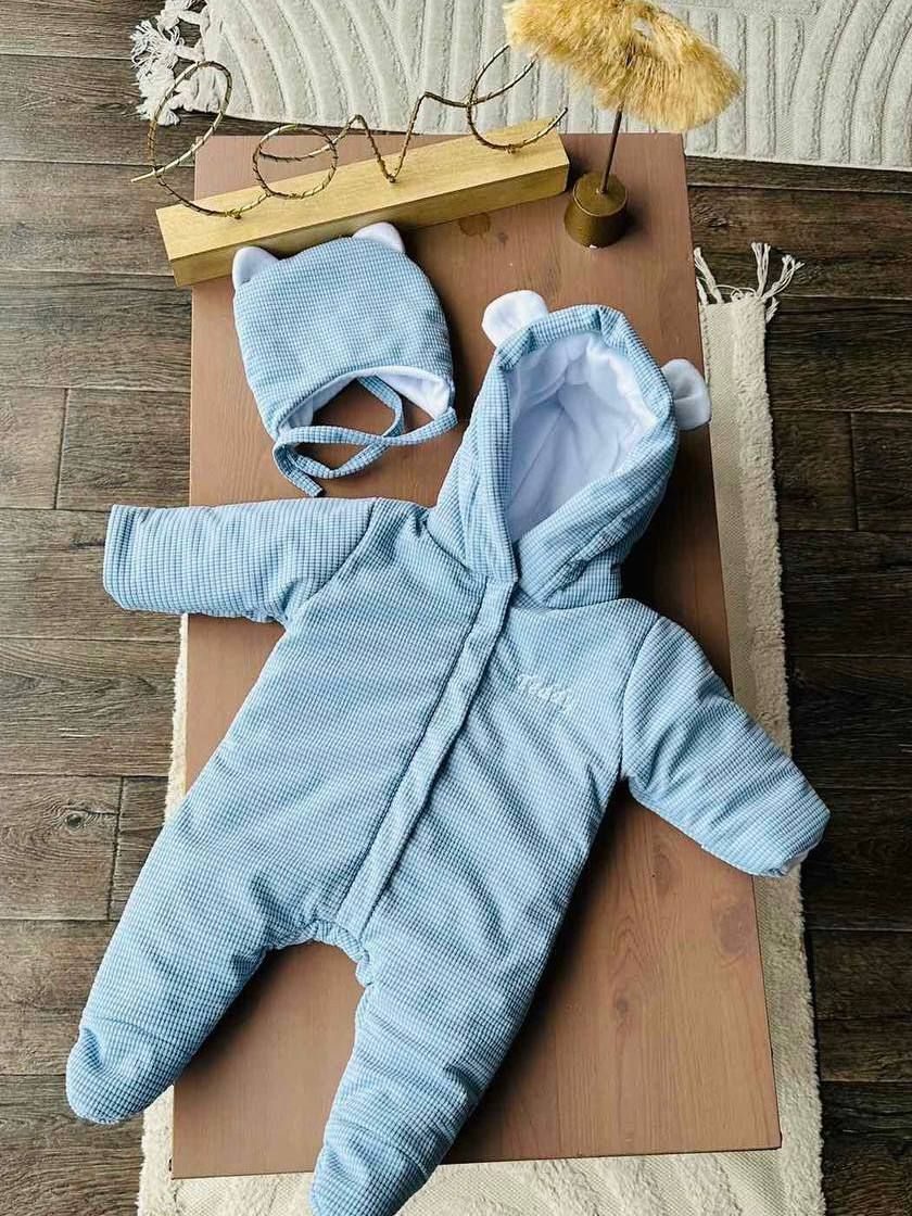 ❤ Демісезонний комбінезон з шапочкою, Вельвет на флісі, 0-4 міс. Колір - Блакитний (#21947140) ✓ Anna Konvert
