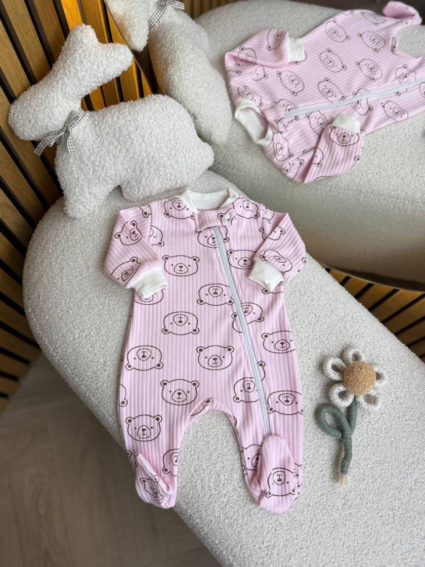 ❤ Чоловічок з блискавкою на інтерлоці "Smile". Принт - Ведмедики контурні на рожевому. Розмір - 56 (#70152014) ✓ Anna Konvert