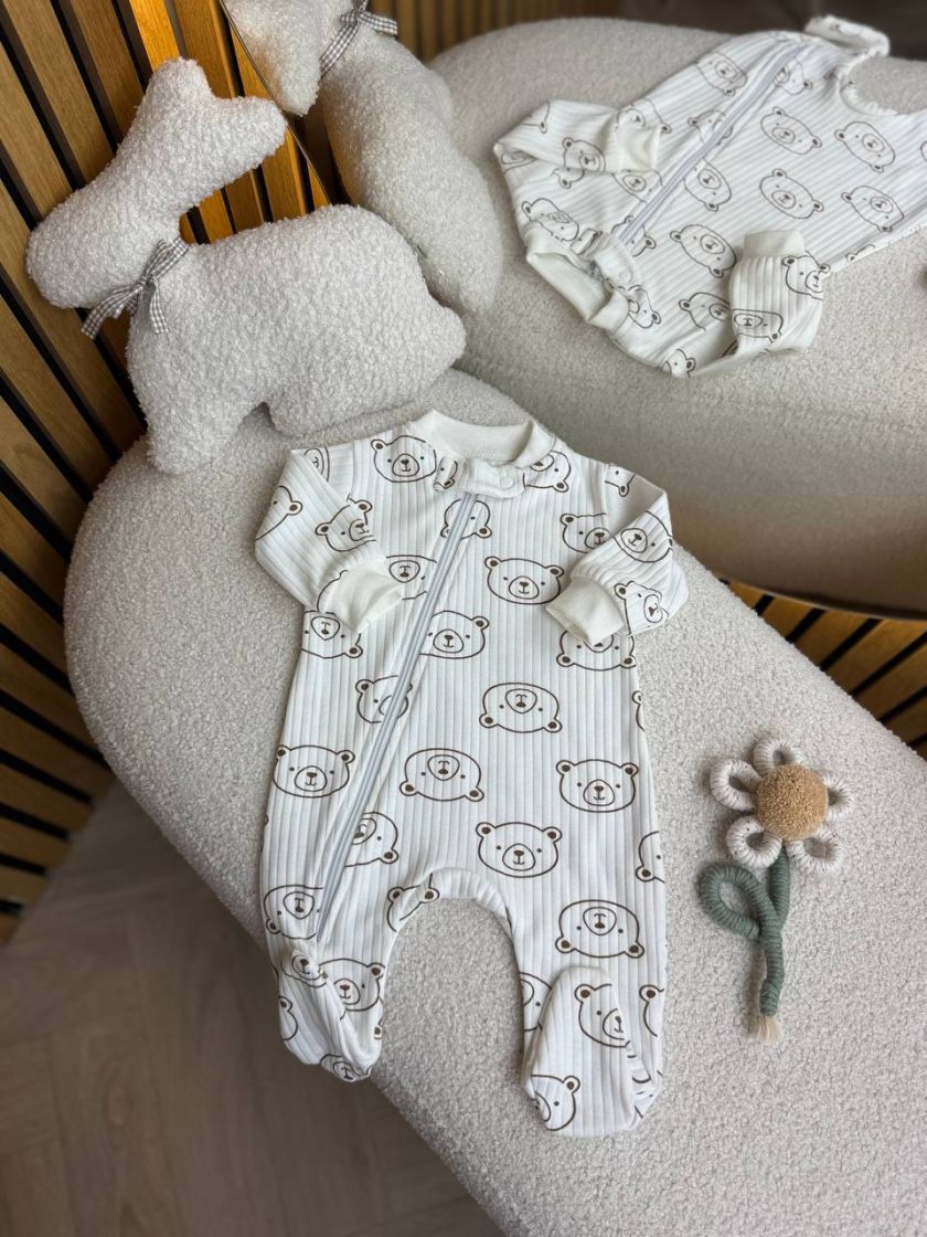 ❤ Чоловічок з блискавкою на інтерлоці "Smile". Принт - Ведмедики контурні на молочному. Розмір - 62 (#16826917) ✓ Anna Konvert