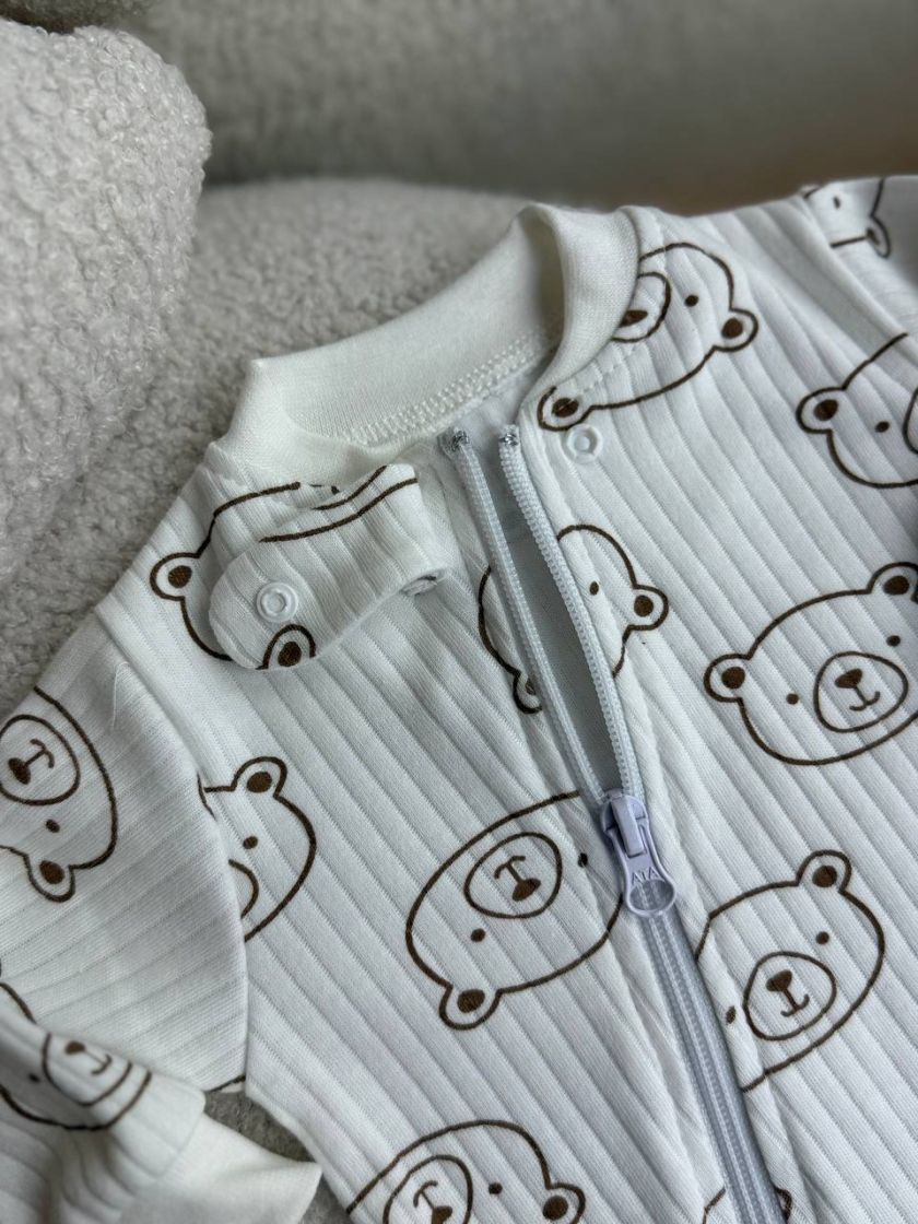 ❤ Чоловічок з блискавкою на інтерлоці "Smile". Принт - Ведмедики контурні на молочному. Розмір - 62 (#16826917) ✓ Anna Konvert