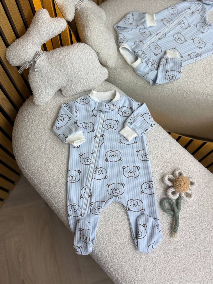 ❤ Чоловічок з блискавкою на інтерлоці "Smile". Принт - Ведмедики контурні на блакитному. Розмір - 56 (#4411419) ✓ Anna Konvert