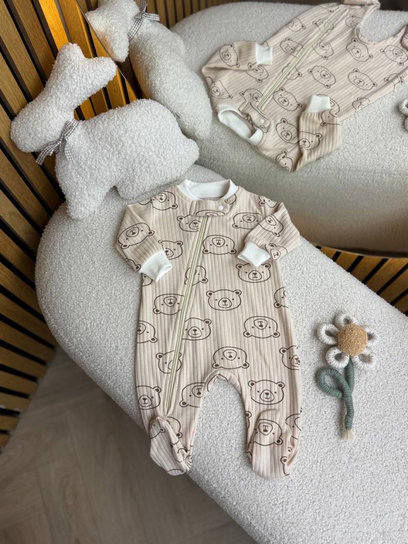 ❤ Чоловічок з блискавкою на інтерлоці "Smile". Принт - Ведмедики контурні на бежевому. Розмір - 62 (#5939384) ✓ Anna Konvert