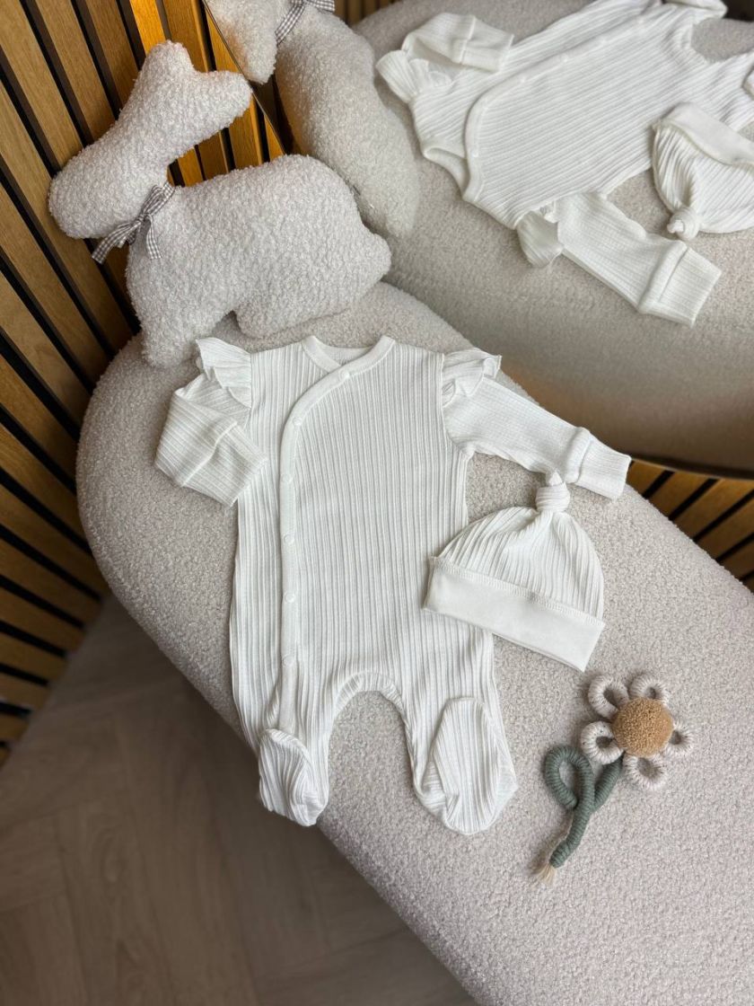 ❤ Чоловічок з рюшами та шапочкою, інтерлок, Smile. Принт - Ажур молочний. Розмір - 62 (#14106455) ✓ Anna Konvert