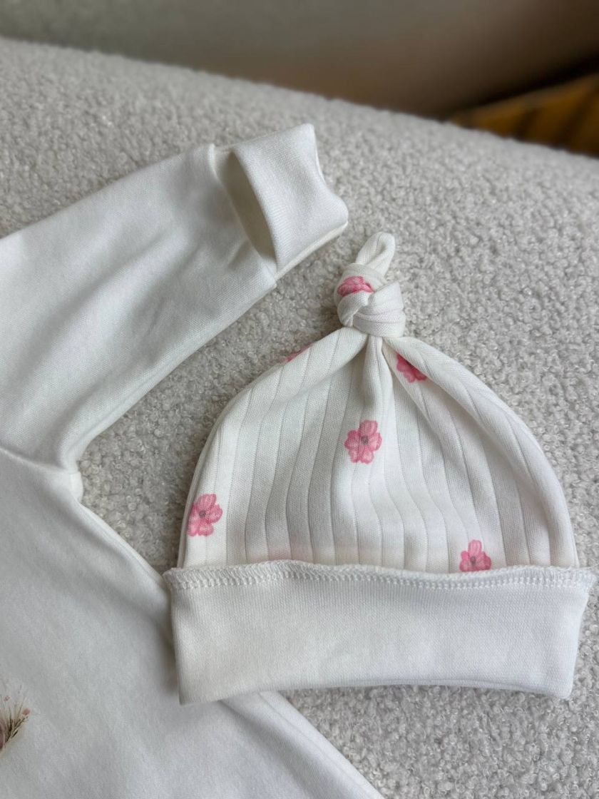 ❤ Чоловічок з рюшами та шапочкою, інтерлок, Smile. Принт - Молочний з квіточками. Розмір - 62 (#86136753) ✓ Anna Konvert