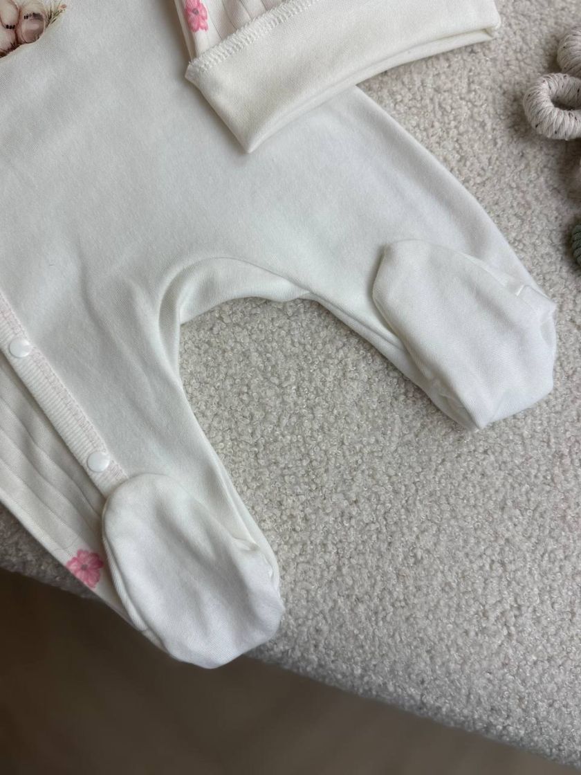 ❤ Чоловічок з рюшами та шапочкою, інтерлок, Smile. Принт - Молочний з квіточками. Розмір - 62 (#86136753) ✓ Anna Konvert