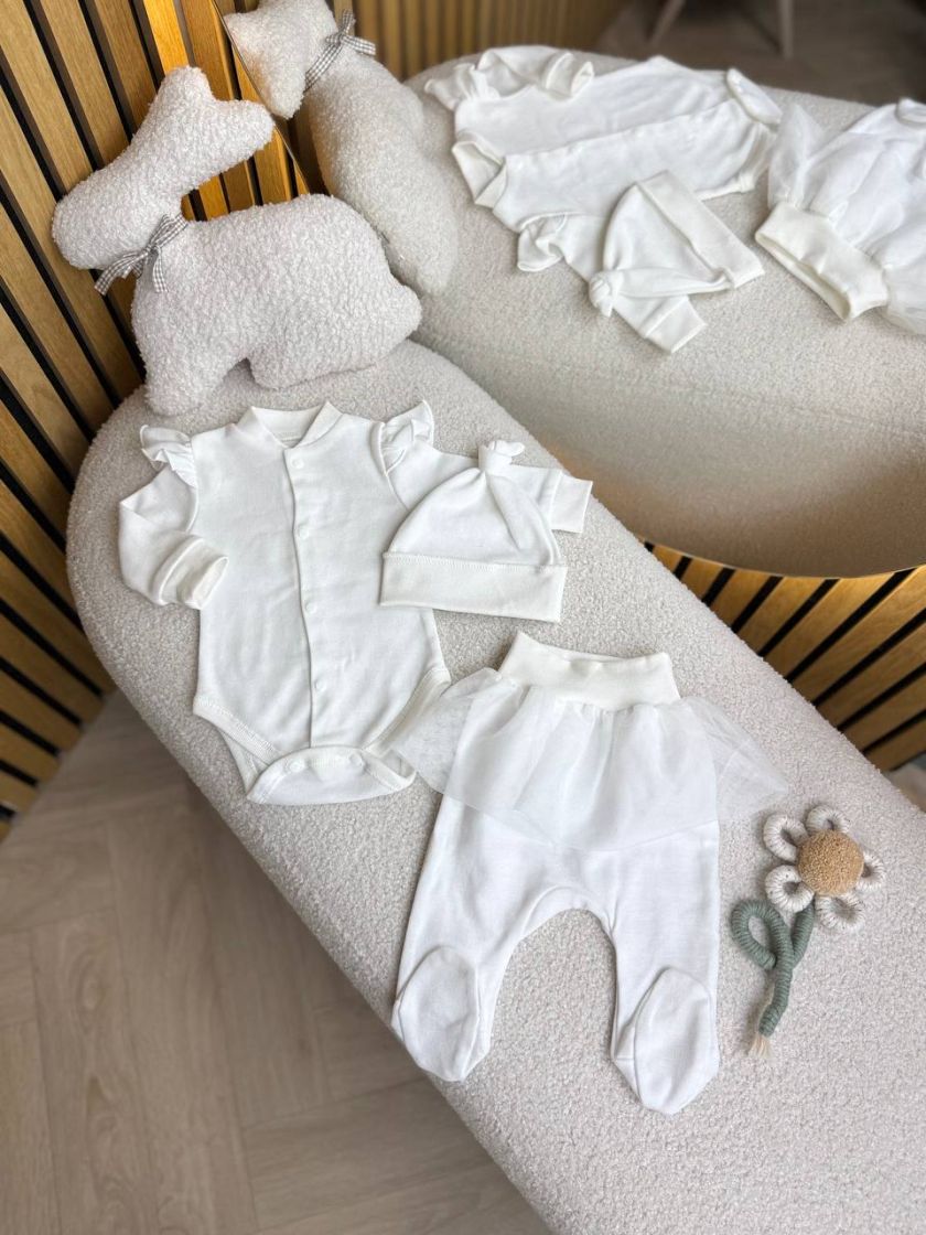 ❤ Комплект 3ка з боді та спідницею, інтерлок "Smile". Принт - Однотон молочний. Розмір - 62 (#46657112) ✓ Anna Konvert