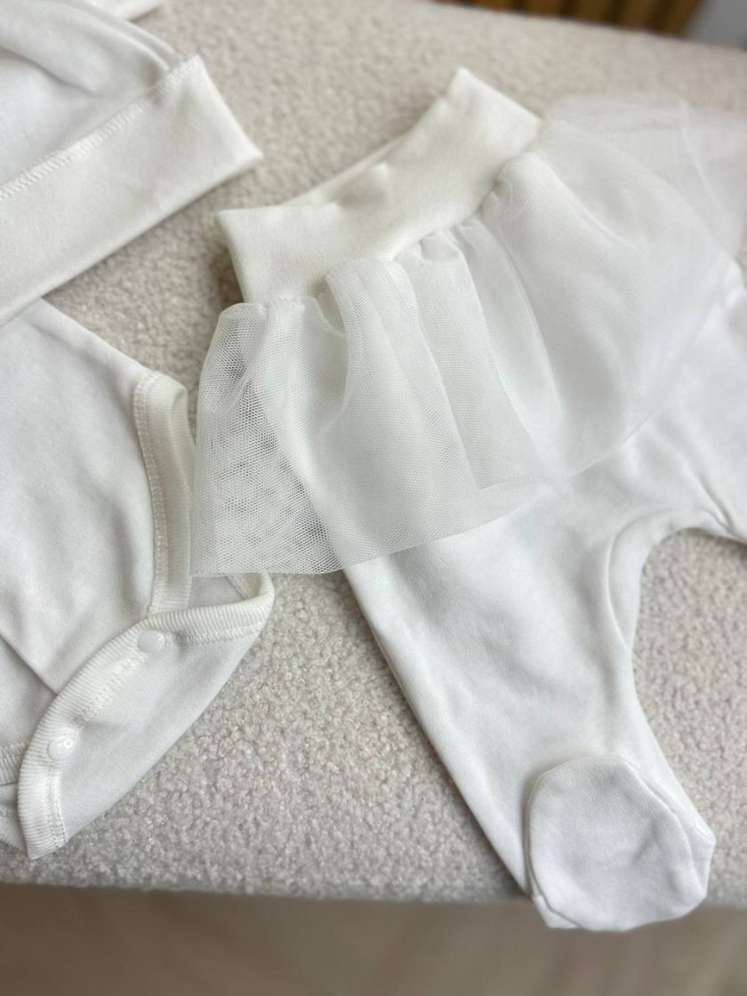 ❤ Комплект 3ка з боді та спідницею, інтерлок "Smile". Принт - Однотон молочний. Розмір - 62 (#46657112) ✓ Anna Konvert