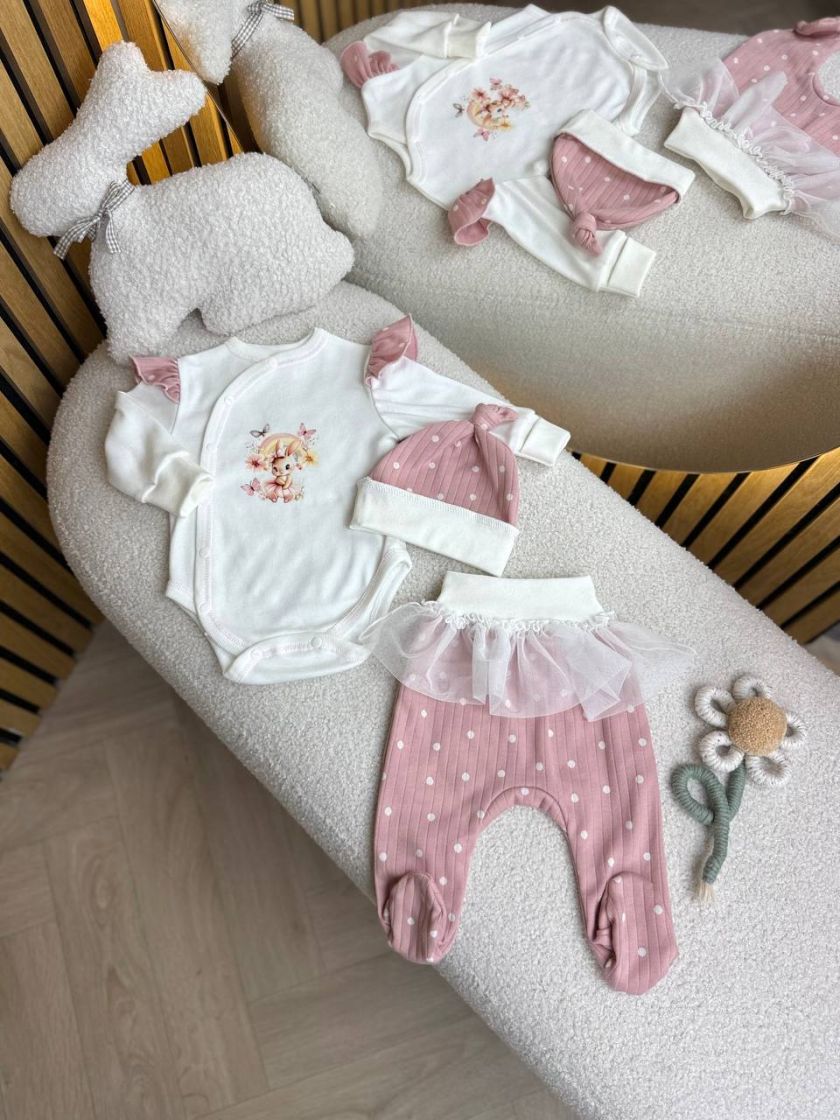 ❤ Комплект 3ка з боді та спідницею, інтерлок "Smile". Принт - Горох на пудровому. Розмір - 56 (#42269182) ✓ Anna Konvert