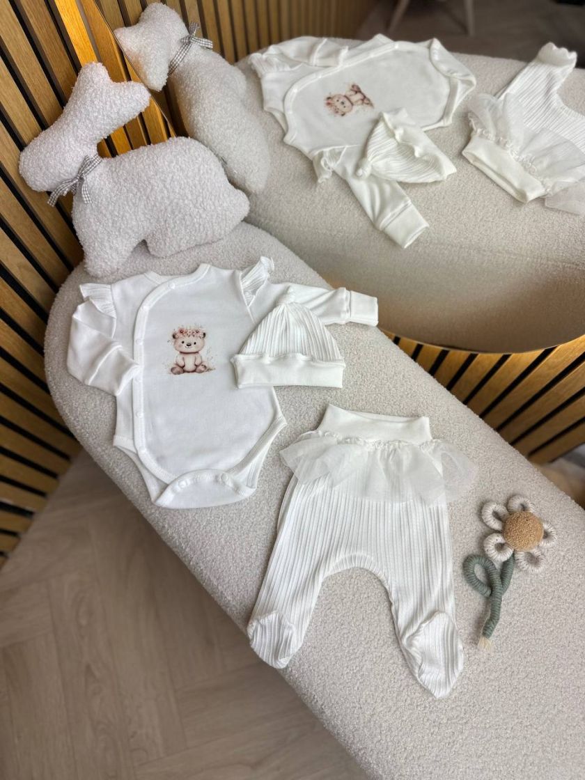 ❤ Комплект 3ка з боді та спідницею, інтерлок "Smile". Принт - Молочний ажур. Розмір - 56 (#48718293) ✓ Anna Konvert