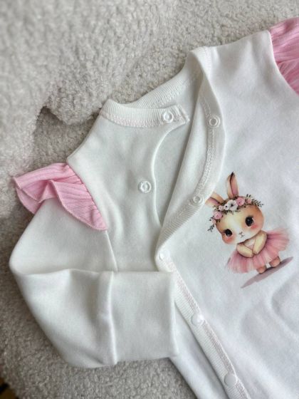 ❤ Комплект 3ка з боді та спідницею, інтерлок "Smile". Принт - Рожевий з зайчиком. Розмір - 62 (#48517987) ✓ Anna Konvert 2