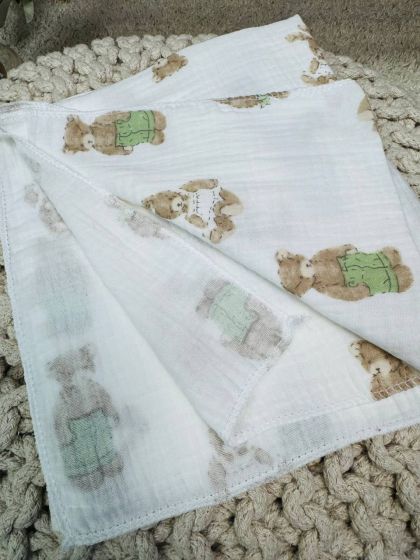 ❤ Пелюшки муслінові чотирьохшарові, жатка 70*100. Принт - Ведмедик в штанцях та зайчик (#89393468) ✓ Anna Konvert 2