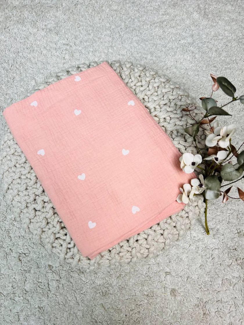 ❤ Пелюшки муслінові чотирьохшарові, жатка 70*100. Принт - Сердечка на помаранчевому (#77561680) ✓ Anna Konvert