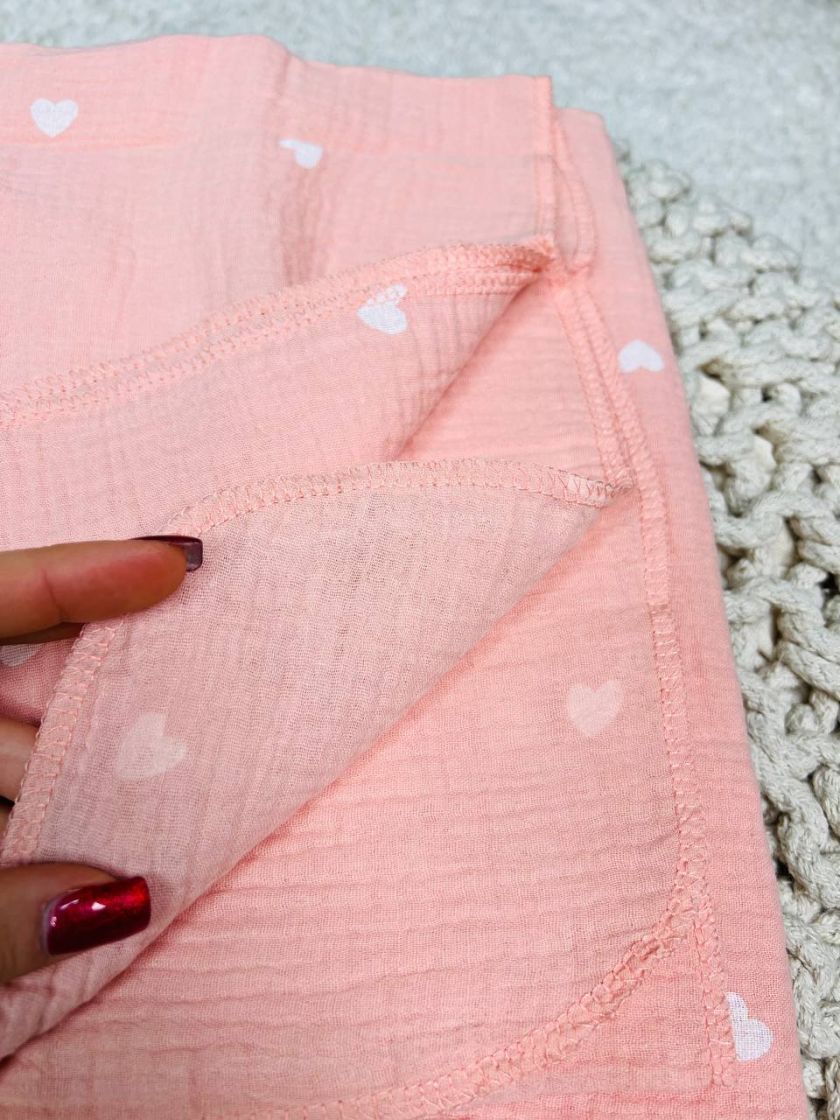 ❤ Пелюшки муслінові чотирьохшарові, жатка. Принт - Сердечка на помаранчевому. Розмір - 90*135см (#80539260) ✓ Anna Konvert