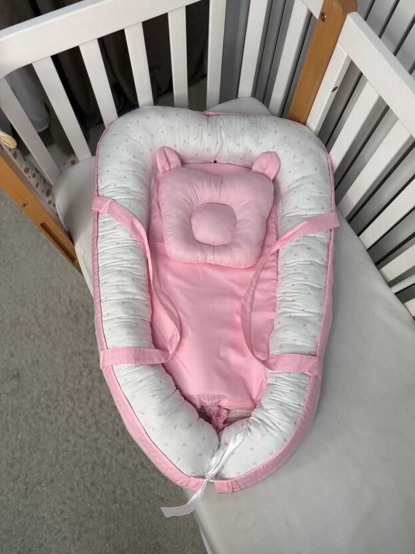 ❤ Кокон-гніздечко з ручками. Принт - Сердечка дрібні, рожевий однотон (#59343495) ✓ Anna Konvert