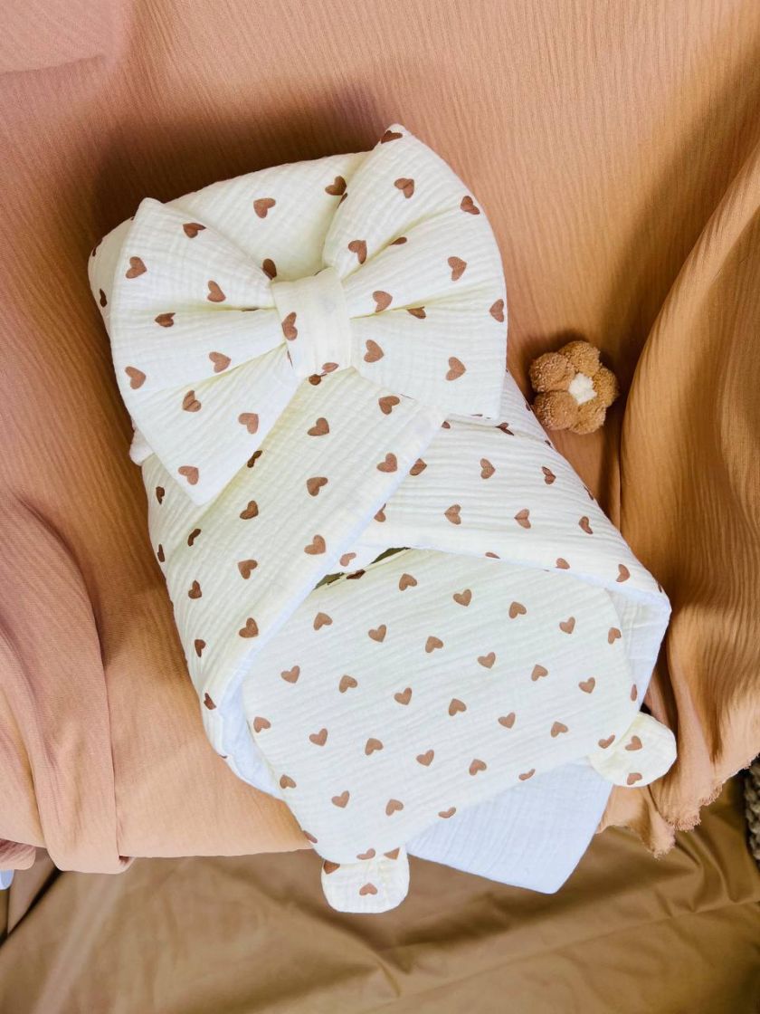 ❤ Мусліновий конверт з подушкою. Принт - Сердечка на пісочному (#45940078) ✓ Anna Konvert