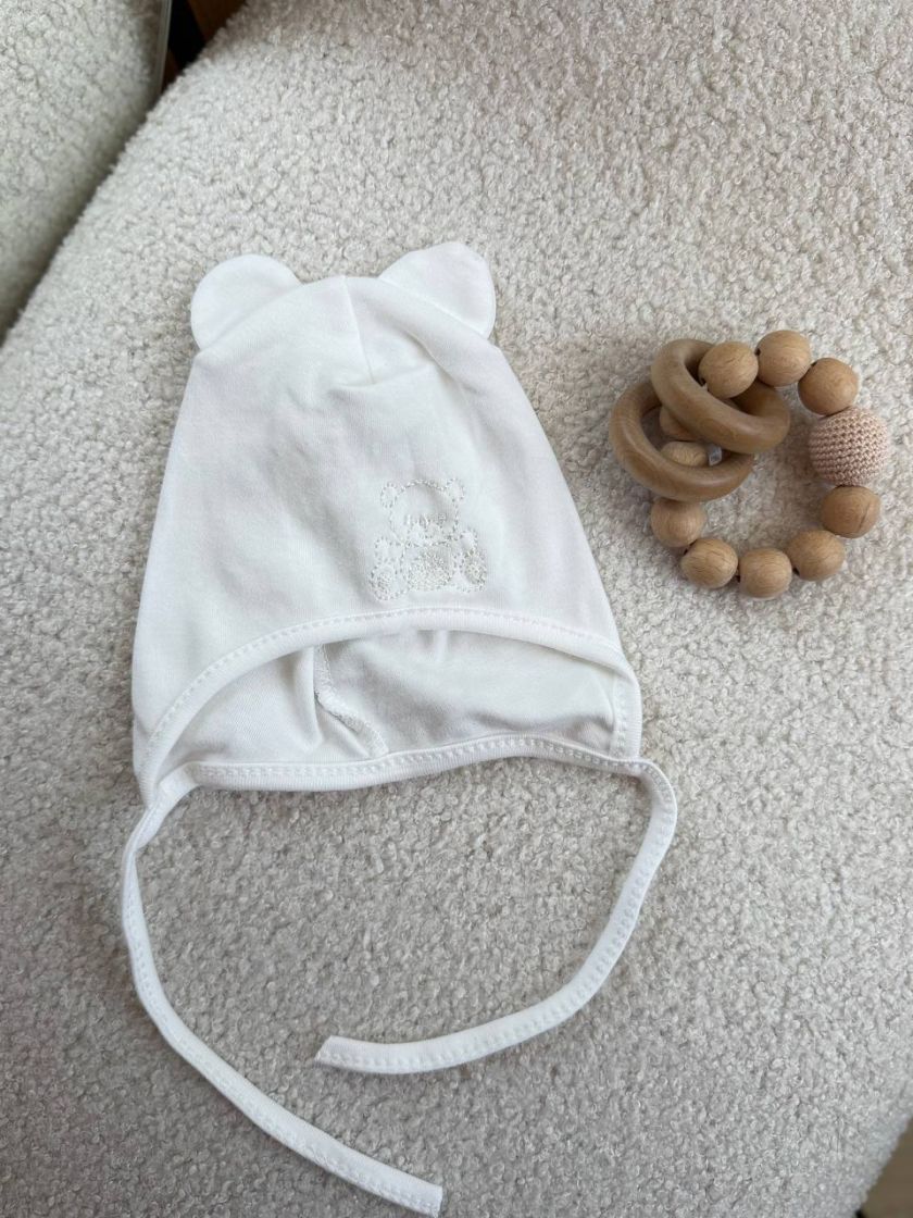 ❤ Шапочка з зав'язками, 0-3міс. Колір - Молочний. Матеріал - Інтерлок (#97170209) ✓ Anna Konvert