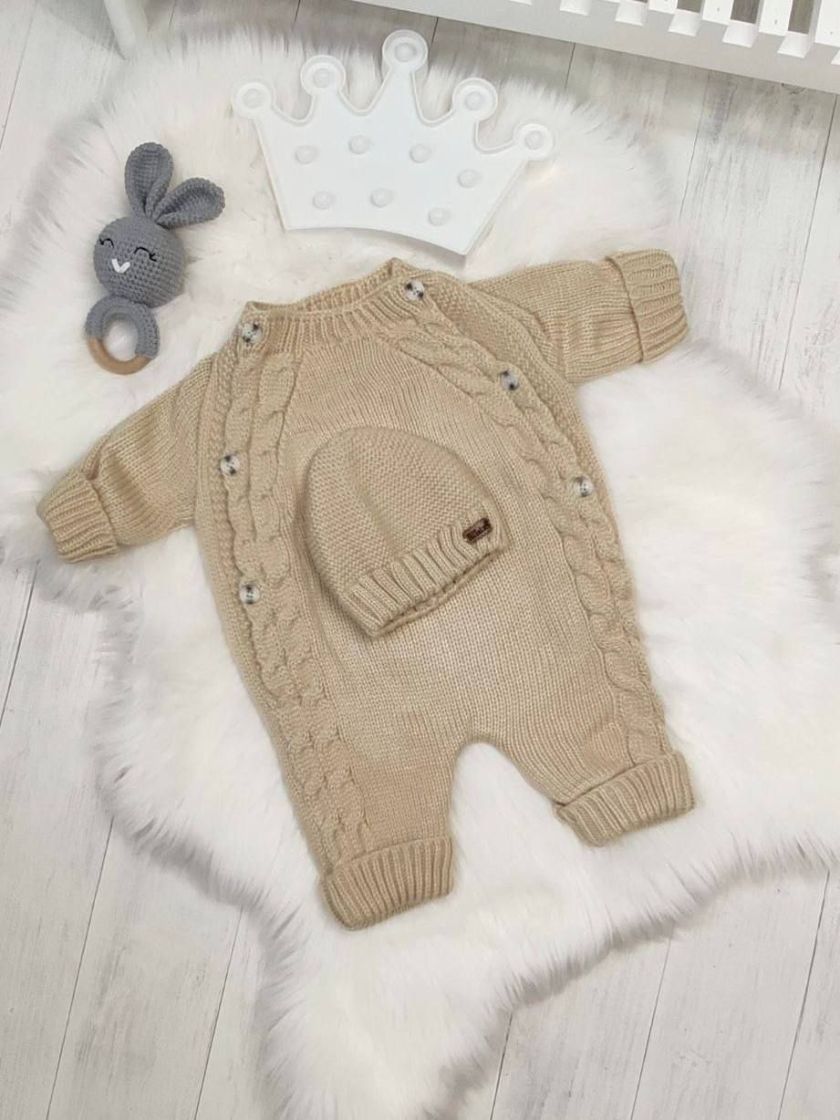 ❤ Чоловічок вʼязка на підкладці з шапочкою, 0-3 міс. Колір - Капучіно. Тип - Двобортний (#85682736) ✓ Anna Konvert
