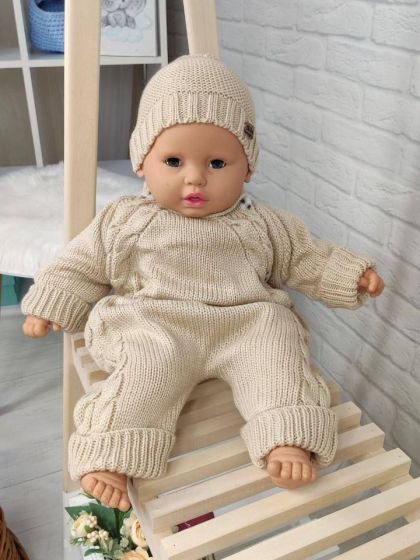 ❤ Чоловічок вʼязка на підкладці з шапочкою, 0-3 міс. Колір - Капучіно. Тип - Двобортний (#85682736) ✓ Anna Konvert 2