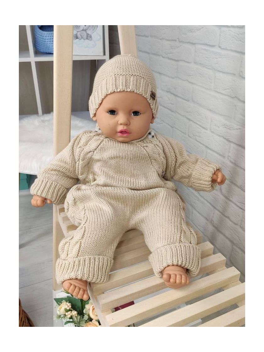 ❤ Чоловічок вʼязка на підкладці з шапочкою, 0-3 міс. Колір - Капучіно. Тип - Двобортний (#85682736) ✓ Anna Konvert