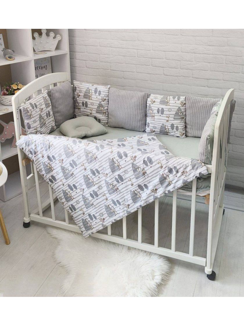 ❤ Набір у ліжко Elliz + тканина Піке, на 3 сторони. Принт - Олені з листочками, сірий (#40772566) ✓ Anna Konvert