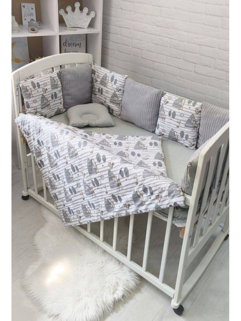 ❤ Набір у ліжко Elliz + тканина Піке, на 3 сторони. Принт - Олені з листочками, сірий (#40772566) ✓ Anna Konvert
