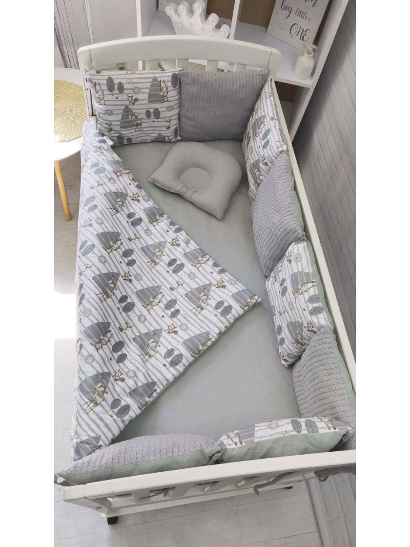 ❤ Набір у ліжко Elliz + тканина Піке, на 3 сторони. Принт - Олені з листочками, сірий (#40772566) ✓ Anna Konvert