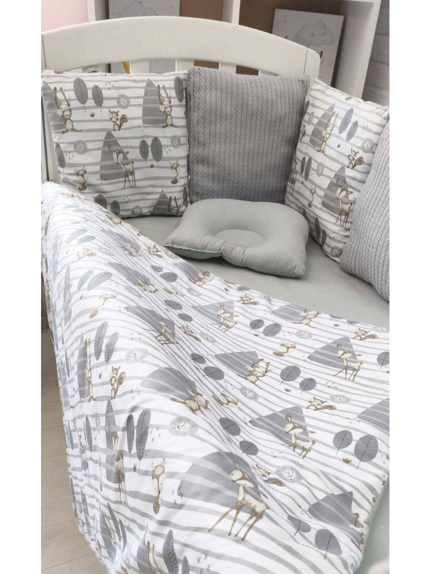❤ Набір у ліжко Elliz + тканина Піке, на 3 сторони. Принт - Олені з листочками, сірий (#40772566) ✓ Anna Konvert