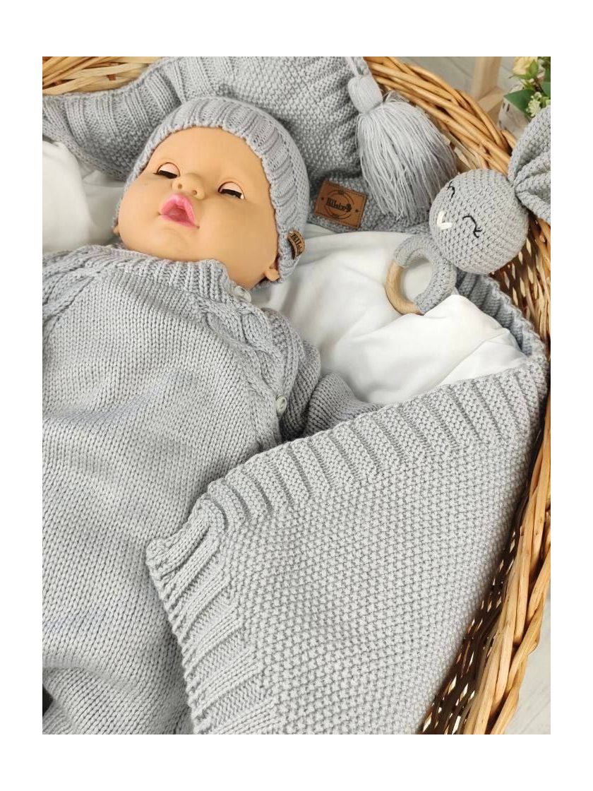 ❤ Чоловічок вʼязка на підкладці з шапочкою, 0-3 міс. Колір - Сірий. Тип - Двобортний (#56477262) ✓ Anna Konvert