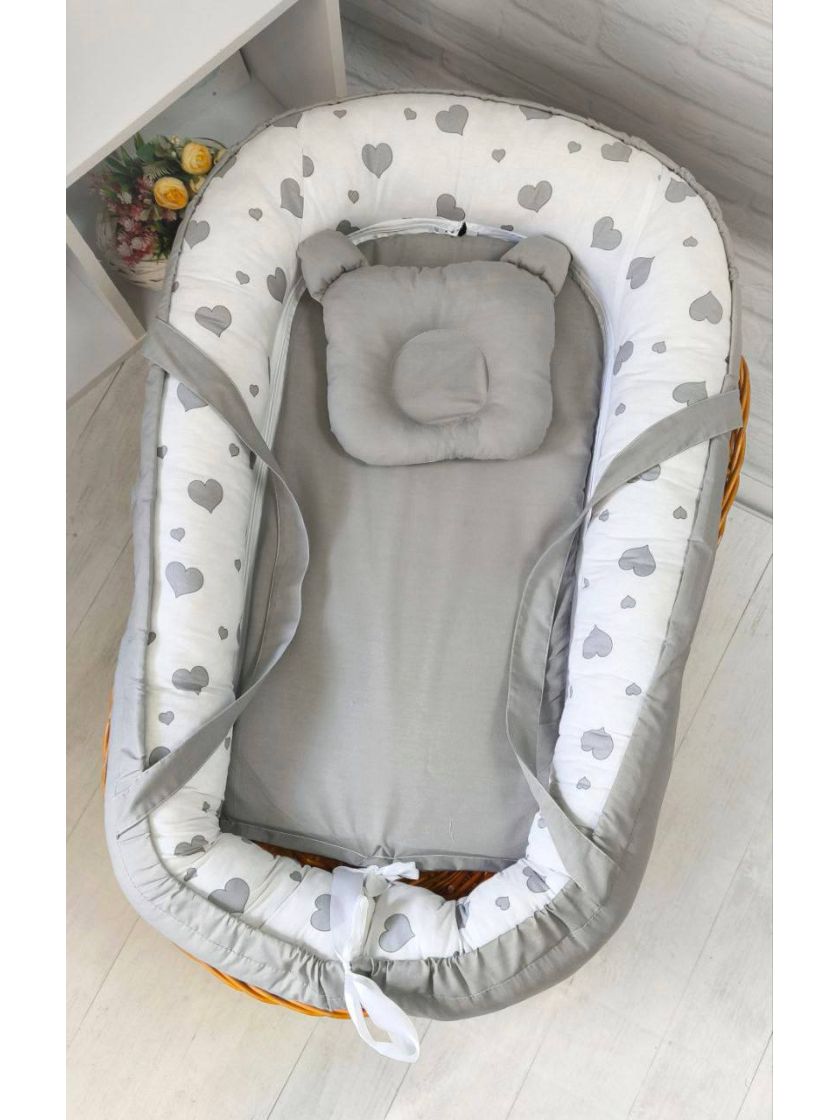 ❤ Кокон-гніздечко з ручками. Принт - Серця великі сірі на білому (#52719842) ✓ Anna Konvert