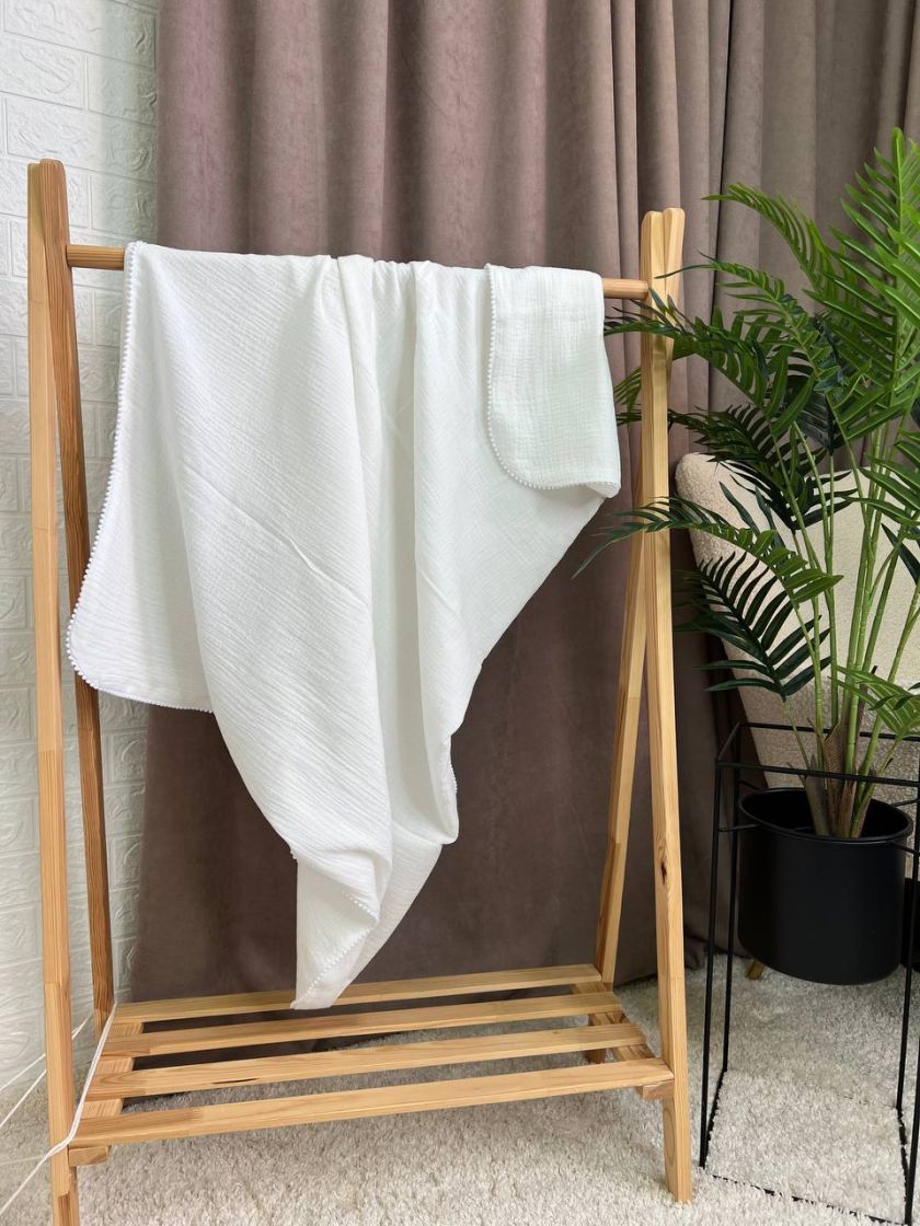 ❤ Плед мусліновий "Бубон" 100 × 70 см. Колір - Молочний (#77471592) ✓ Anna Konvert