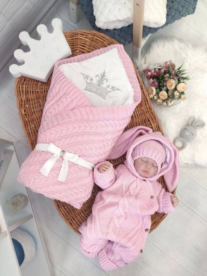 ❤ Чоловічок вʼязка на підкладці з шапочкою, 0-3 міс. Колір - Рожевий. Тип - Зайчик (#61956546) ✓ Anna Konvert