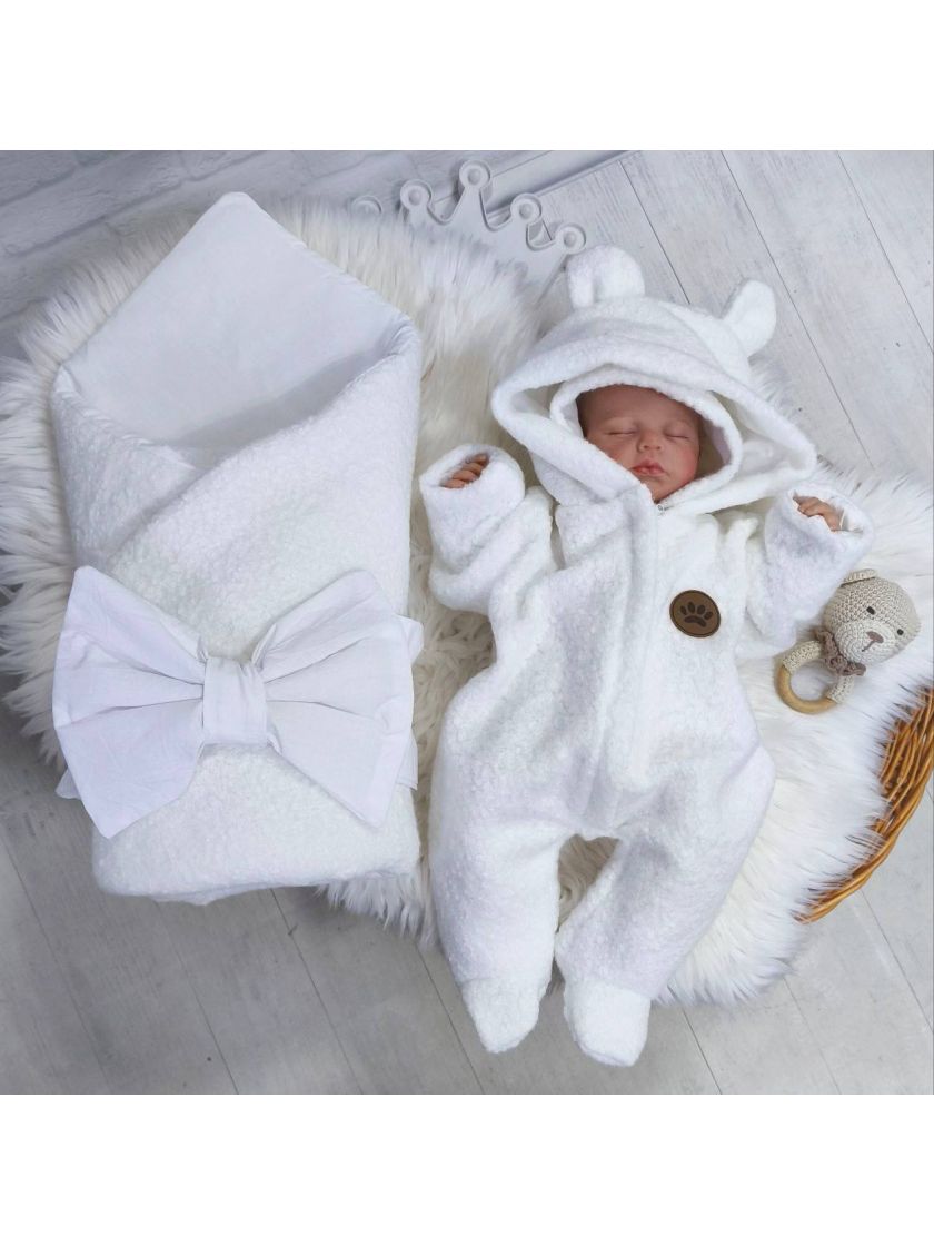 ❤ Демісезонний комбінезон з шапочкою, Тедді, 0-3 міс. Колір - Білий (#52895474) ✓ Anna Konvert