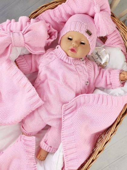 ❤ Чоловічок вʼязка на підкладці з шапочкою, 0-3 міс. Колір - Рожевий. Тип - Двобортний (#75386364) ✓ Anna Konvert 2