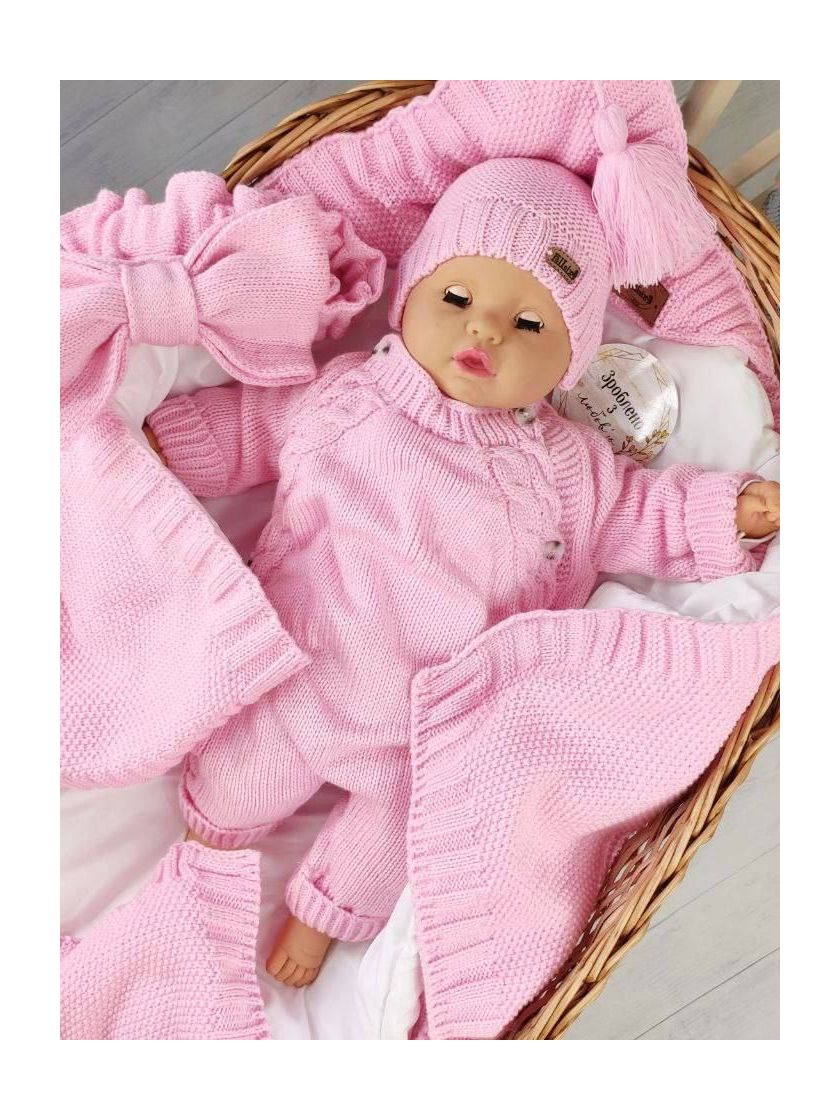 ❤ Чоловічок вʼязка на підкладці з шапочкою, 0-3 міс. Колір - Рожевий. Тип - Двобортний (#75386364) ✓ Anna Konvert