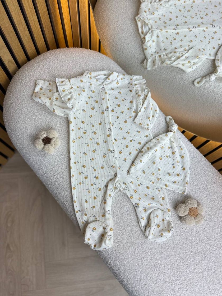 ❤ Чоловічок з шапочкою "Метелик", інтерлок 56р.. Принт - Дрібні квіти на жовтому (#59647401) ✓ Anna Konvert