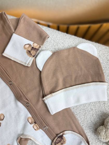 ❤ Чоловічок з шапочкою інтерлок, БО. Принт - Ведмеді, на шоколадному. Розмір - 56 (#94371369) ✓ Anna Konvert 2