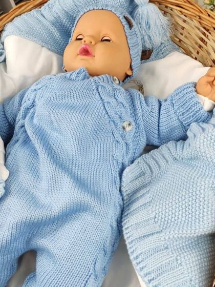 ❤ Чоловічок вʼязка на підкладці з шапочкою, 0-3 міс. Колір - Блакитний. Тип - Двобортний (#42779119) ✓ Anna Konvert