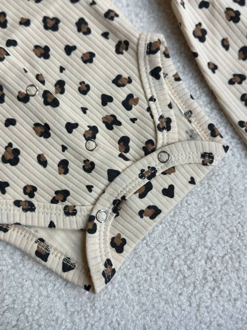 ❤ Комплект 3ка з боді та солошкою рубчик, Бо. Принт - Лео на бежевому. Розмір - 56 (#81694497) ✓ Anna Konvert