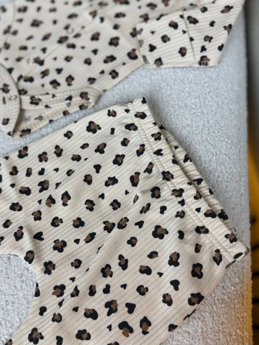 ❤ Комплект 3ка з боді та солошкою рубчик, Бо. Принт - Лео на бежевому. Розмір - 62 (#58143031) ✓ Anna Konvert