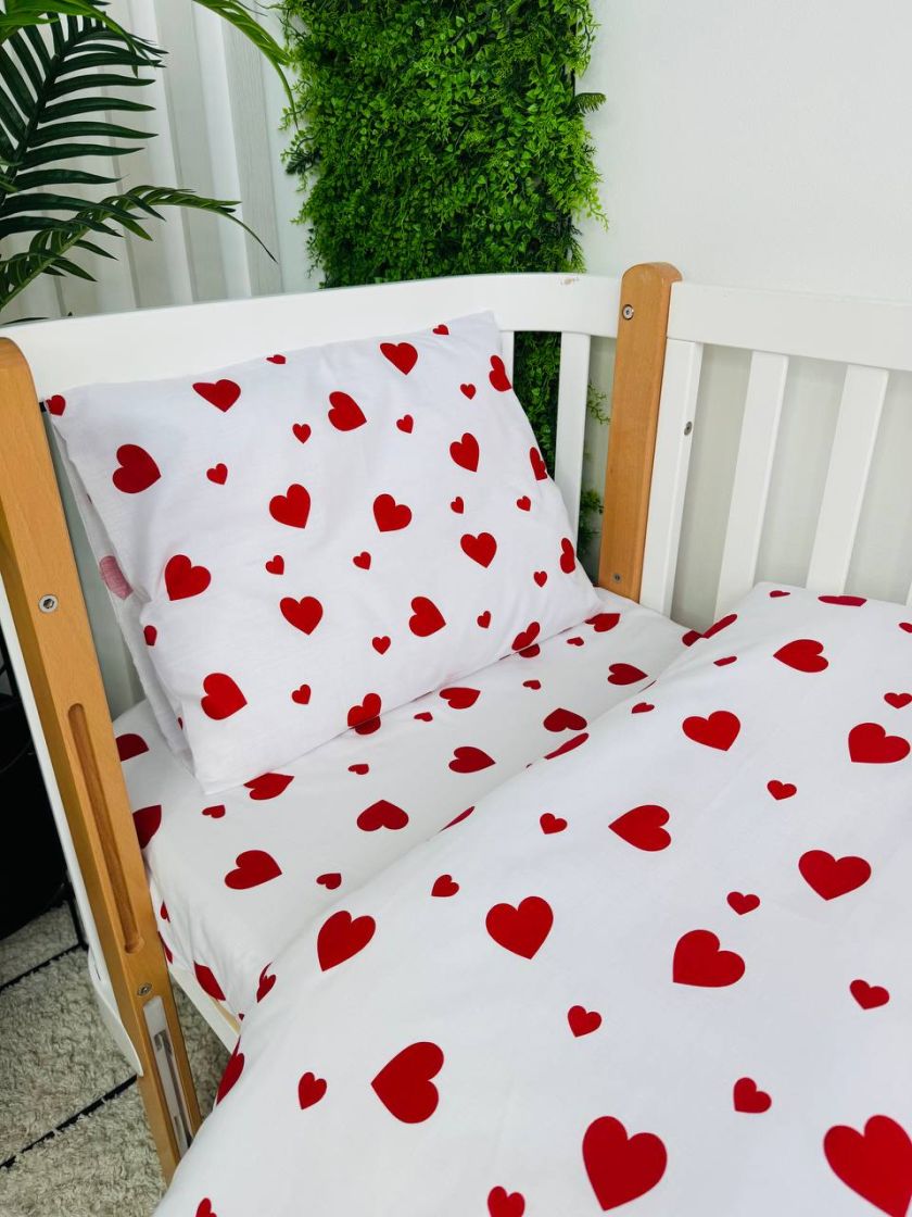❤ Змінна дитяча постіль, 110 см на 140 см. Принт - Серця великі червоні на білому (#53905336) ✓ Anna Konvert